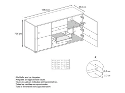 Aparador Rova V1 – Mueble con 4 Puertas y 4 Cajones, blanco mate/crema de alto brillo (138,5 x 75,5 x 35)