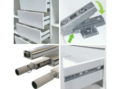 Aparador Rova V1 – Mueble con 4 Puertas y 4 Cajones, blanco mate/crema de alto brillo (138,5 x 75,5 x 35)
