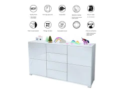 Aparador Rova V1 – Mueble con 4 Puertas y 4 Cajones, blanco mate/crema de alto brillo (138,5 x 75,5 x 35)
