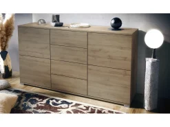 Aparador Rova V1 – Mueble con 4 Puertas y 4 Cajones, Roble Evoke/Roble Evoke (138,5 x 75,5 x 35)