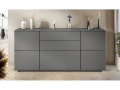 Aparador Rova V2 – Mueble con 4 Puertas y 4 Cajones, antracita mate/antracita mate (166,5 x 75,5 x 35)