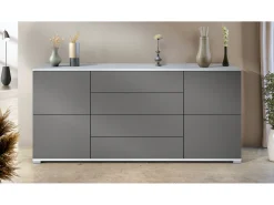 Aparador Rova V2 – Mueble con 4 Puertas y 4 Cajones, blanco mate/antracita mate (166,5 x 75,5 x 35)