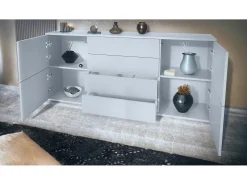 Aparador Rova V2 – Mueble con 4 Puertas y 4 Cajones, blanco mate/antracita mate (166,5 x 75,5 x 35)