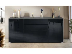 Aparador Rova V2 – Mueble con 4 Puertas y 4 Cajones, antracita mate/negro de alto brillo (166,5 x 75,5 x 35)
