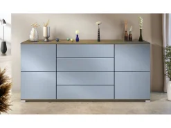 Aparador Rova V2 – Mueble con 4 Puertas y 4 Cajones, Roble Evoke/mezclilla mate (166,5 x 75,5 x 35)