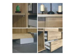 Aparador Rova V1 – Mueble con 4 Puertas y 4 Cajones, Roble Evoke/negro de alto brillo (138,5 x 75,5 x 35)