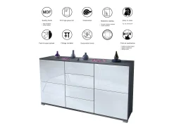 Aparador Rova V1 – Mueble con 4 Puertas y 4 Cajones, antracita mate/crema de alto brillo (138,5 x 75,5 x 35)