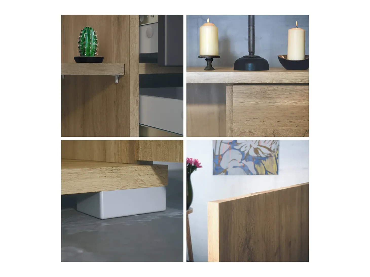 Aparador Rova V2 – Mueble con 4 Puertas y 4 Cajones, Roble Evoke/negro de alto brillo (166,5 x 75,5 x 35)