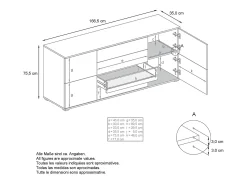 Aparador Rova V2 – Mueble con 4 Puertas y 4 Cajones, blanco mate/gris arena de alto brillo (166,5 x 75,5 x 35)