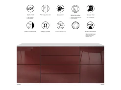 Aparador Rova V2 – Mueble con 4 Puertas y 4 Cajones, blanco mate/gris arena de alto brillo (166,5 x 75,5 x 35)