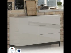 Aparador salón 110 cm con puerta y 3 cajones blanco brillante Metis Up Three
