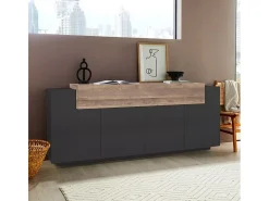 Aparador salón aparador negro y madera 200cm 4 compartimentos Corona Side Hound