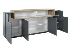 Aparador salón aparador negro y madera 200cm 4 compartimentos Corona Side Hound