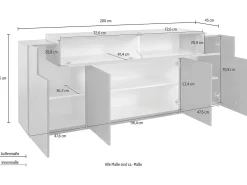 Aparador salón aparador negro y madera 200cm 4 compartimentos Corona Side Hound