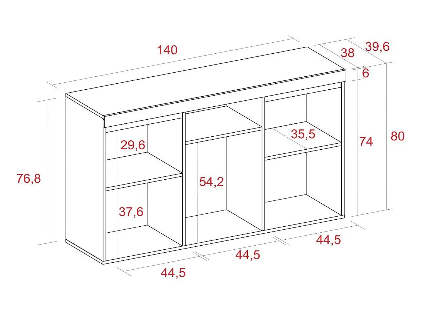 Aparador salón Comedor despacho Color Roble/Negro 3 Puertas 1 Hueco 81x140x40cm