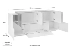 Aparador salón diseño 200cm blanco brillante madera New Coro Kommode