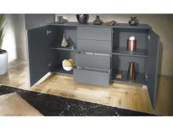 Aparador Santo V1, Mueble con 2 puertas y 4 cajones, antracita mate / antracita mate (138,5 x 75,5 x 35 cm)