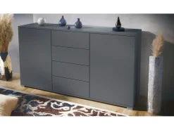 Aparador Santo V1, Mueble con 2 puertas y 4 cajones, antracita mate / antracita mate (138,5 x 75,5 x 35 cm)