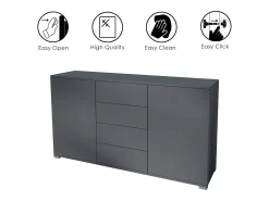 Aparador Santo V1, Mueble con 2 puertas y 4 cajones, antracita mate / antracita mate (138,5 x 75,5 x 35 cm)