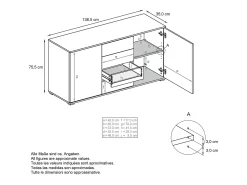 Aparador Santo V1, Mueble con 2 puertas y 4 cajones, antracita mate / Roble Evoke (138,5 x 75,5 x 35 cm)