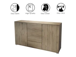 Aparador Santo V1, Mueble con 2 puertas y 4 cajones, Roble Evoke / antracita mate (138,5 x 75,5 x 35 cm)