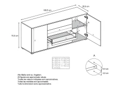 Aparador Santo V2, Mueble con 2 puertas y 4 cajones, blanco mate / antracita mate (166,5 x 75,5 x 35 cm)