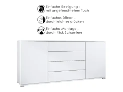 Aparador Santo V2, Mueble con 2 puertas y 4 cajones, blanco mate / antracita mate (166,5 x 75,5 x 35 cm)