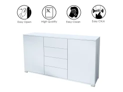 Aparador Santo V1, Mueble con 2 puertas y 4 cajones, blanco mate / antracita mate (138,5 x 75,5 x 35 cm)