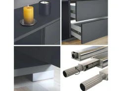 Aparador Santo V2, Mueble con 2 puertas y 4 cajones, antracita mate / negro mate (166,5 x 75,5 x 35 cm)