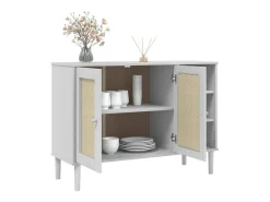 Aparador SENJA aspecto de ratán madera pino blanco 112x40x80 cm ES79572