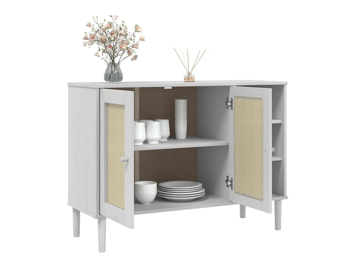 Aparador SENJA aspecto de ratán madera pino blanco 112x40x80 cm ES79572