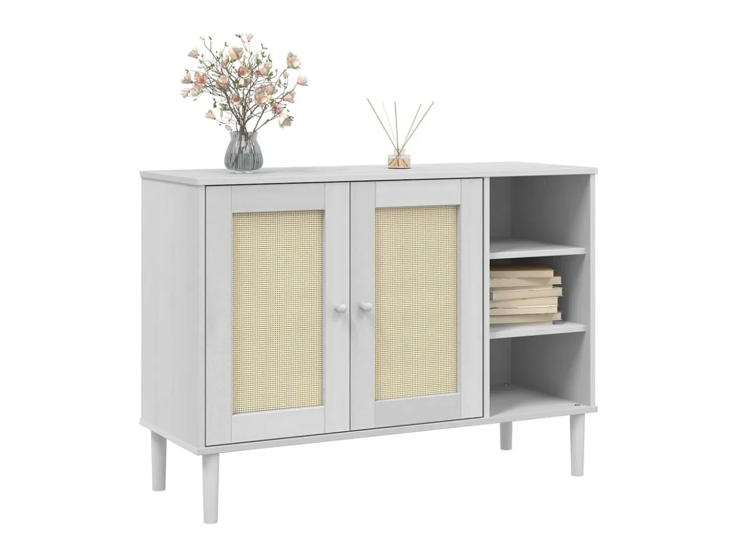 Aparador SENJA aspecto de ratán madera pino blanco 112x40x80 cm ES79572
