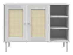 Aparador SENJA aspecto de ratán madera pino blanco 112x40x80 cm ES79572