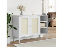 Aparador SENJA aspecto de ratán madera pino blanco 112x40x80 cm ES79572