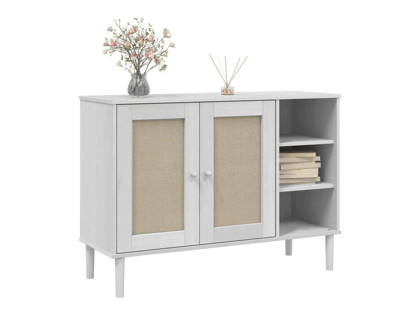 Aparador SENJA aspecto de ratán madera pino blanco 112x40x80 cm