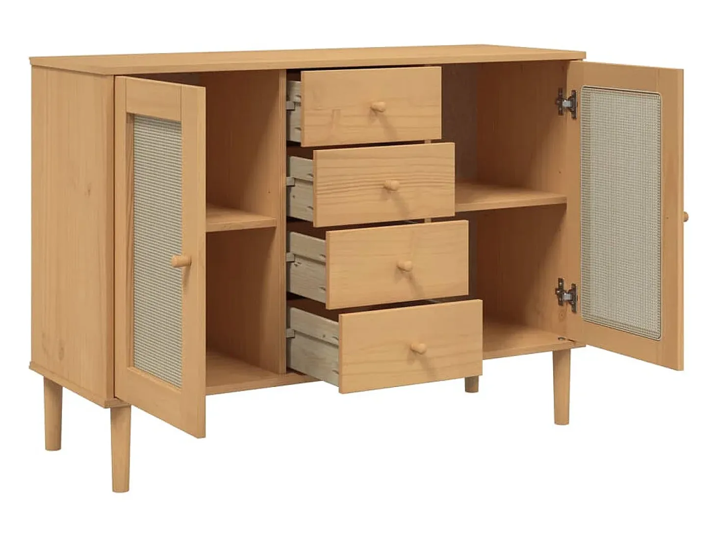Aparador SENJA aspecto de ratán madera pino marrón 112x40x80 cm