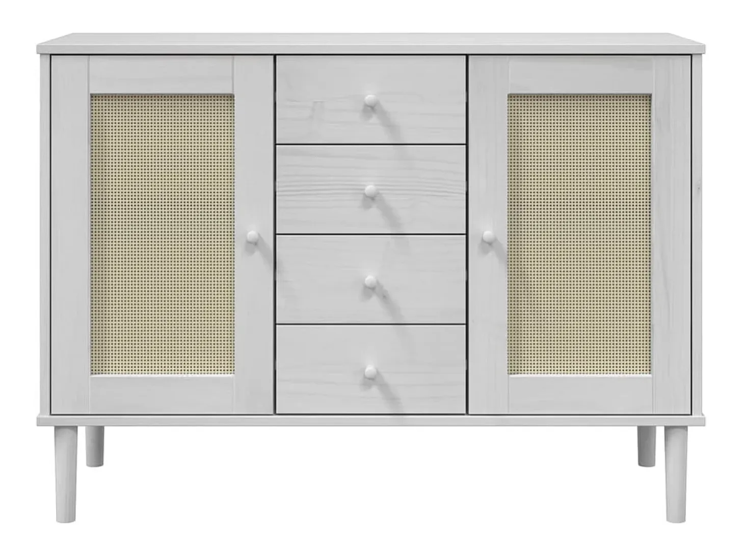 Aparador SENJA aspecto de ratán madera pino blanco 112x40x80 cm ES87868