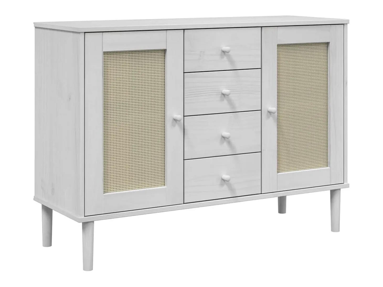 Aparador SENJA aspecto de ratán madera pino blanco 112x40x80 cm ES87868