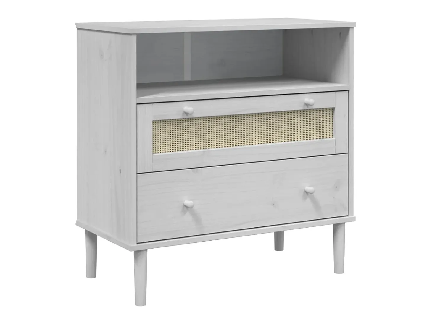 Aparador SENJA aspecto de ratán madera pino blanco 80x40x80 cm ES71517