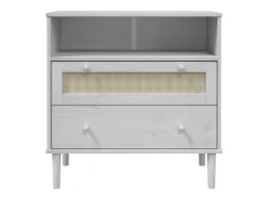 Aparador SENJA aspecto de ratán madera pino blanco 80x40x80 cm ES71517
