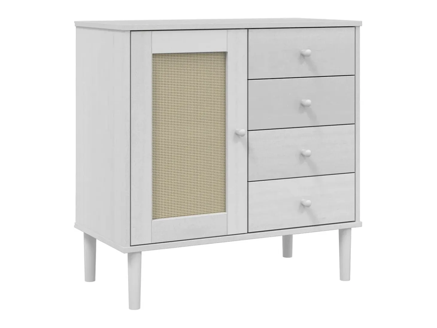 Aparador SENJA en aspecto ratán blanco 80x40x80 cm madera maciza de pino