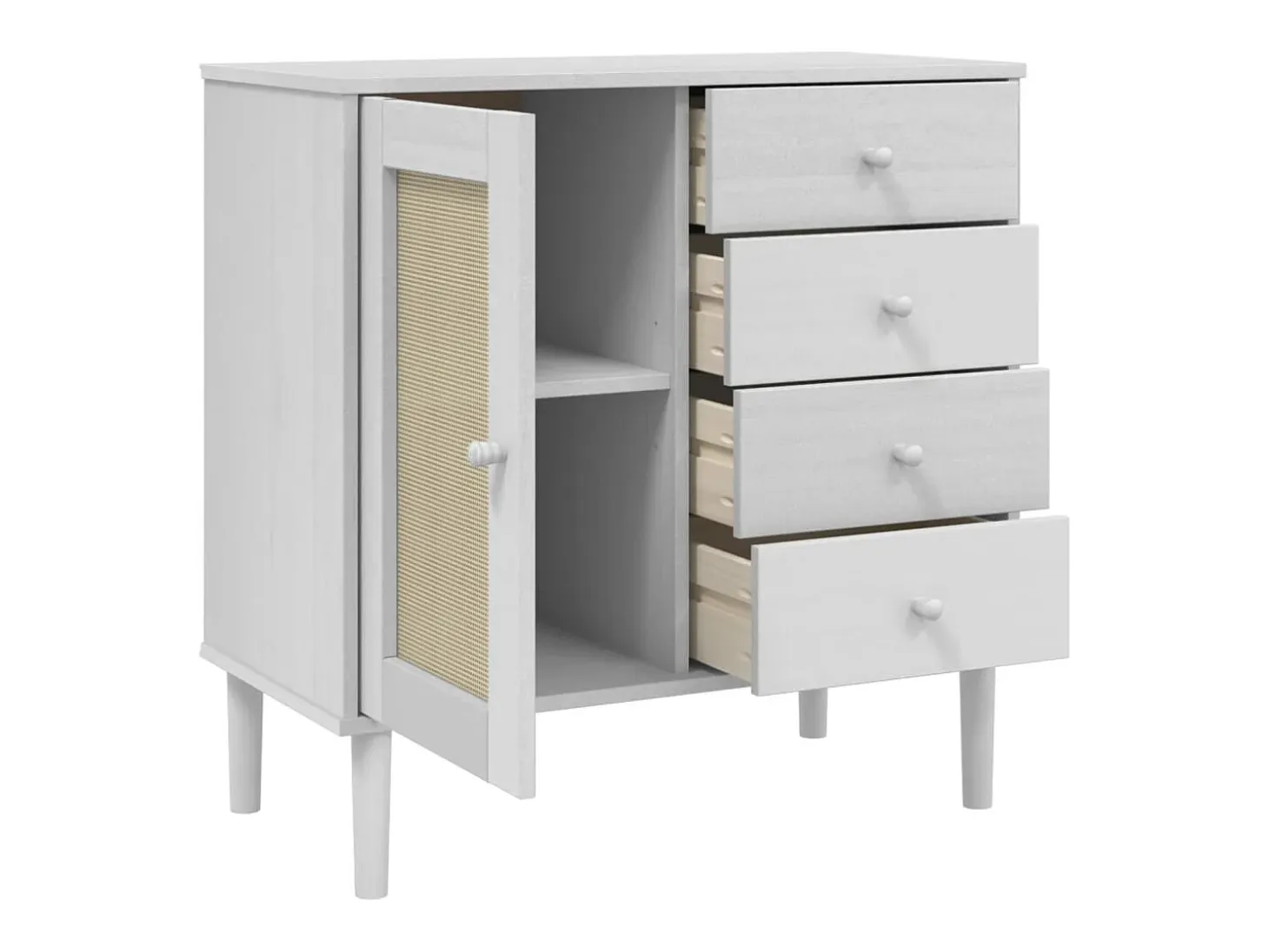 Aparador SENJA en aspecto ratán blanco 80x40x80 cm madera maciza de pino