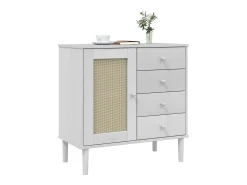 Aparador SENJA en aspecto ratán blanco 80x40x80 cm madera maciza de pino