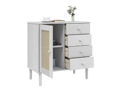 Aparador SENJA en aspecto ratán blanco 80x40x80 cm madera maciza de pino