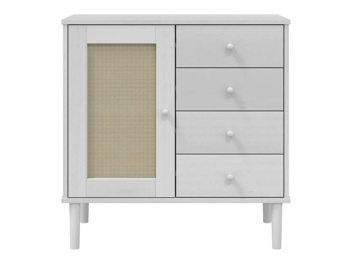 Aparador SENJA en aspecto ratán blanco 80x40x80 cm madera maciza de pino