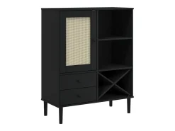 Aparador SENJA en imitación ratán negro 90x40x112cm madera maciza de pino