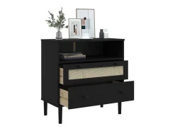 Aparador SENJA en imitación ratán negro 80x40x80 cm madera maciza de pino
