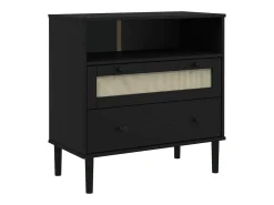 Aparador SENJA en imitación ratán negro 80x40x80 cm madera maciza de pino