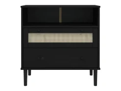 Aparador SENJA en imitación ratán negro 80x40x80 cm madera maciza de pino