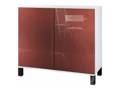 Aparador Skadu V3, Armario de Cocina Moderno con 2 Puertas Grandes blanco mate / burdeos de alto brillo (92,5 x 84.5 x 35)